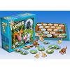 Componenti del gioco da tavolo Super Farmer: tabelloni, dadi e tessere animali