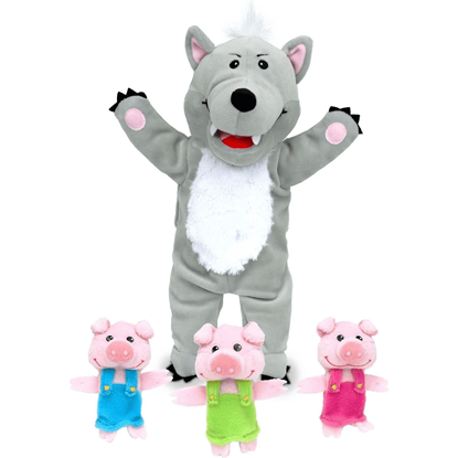 Set burattini Lupo e Tre Porcellini – marionette in stoffa per bambini