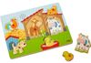 Dettaglio formine con manopola – puzzle sonoro Animali della Fattoria in legno naturale per bimbi piccoli.